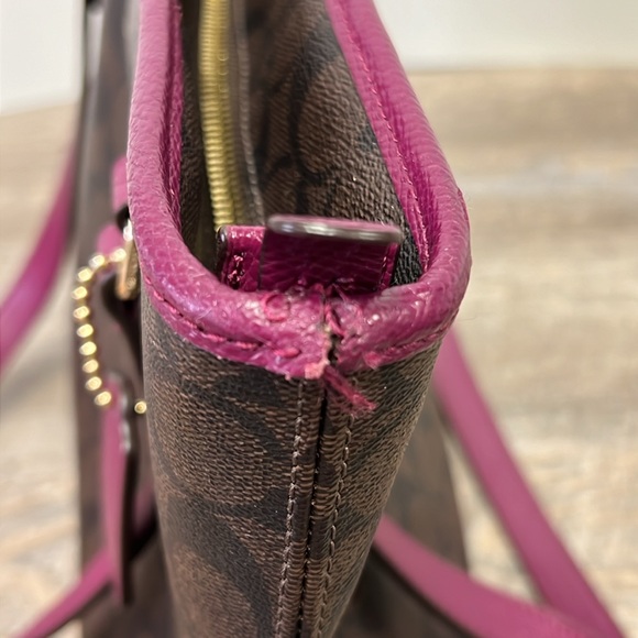 SOLD IN STORE Coach Signature Stitching Tote Brown/Magenta - Picture 16 of 16